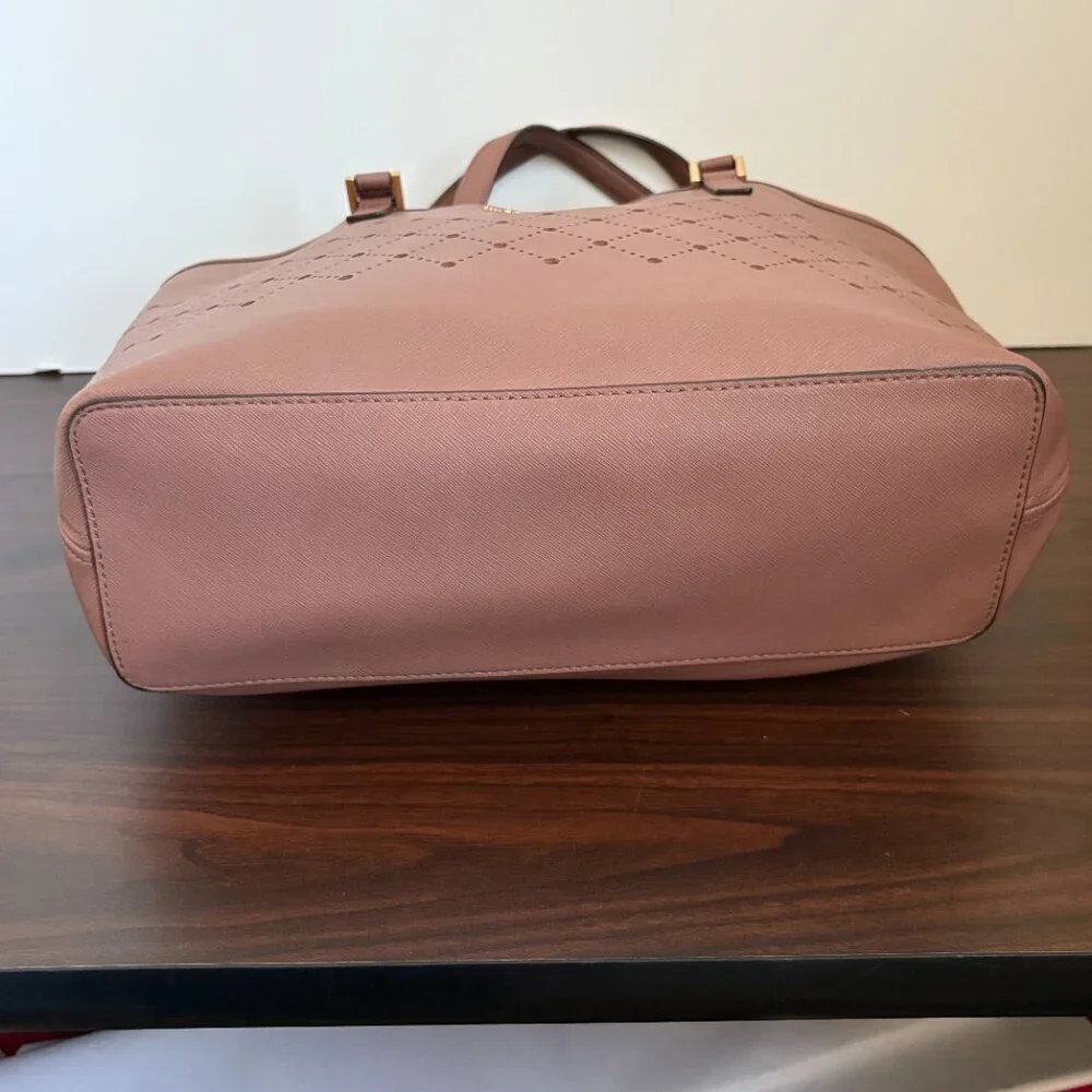 Michael Kors Dusty Rose Perforated Gold Saffiano Leather Corporate Chic Tote